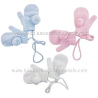 KIDS6145-13: Infant Connected Mittens with Poms (13 cm)